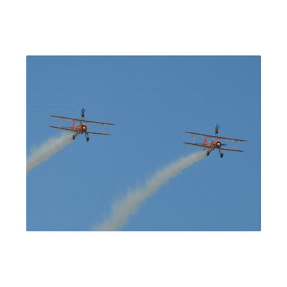 The Wing Walkers Flying From The Left, With Smoke And People With Their Arms Above Their Heads, Matte Canvas, Stretched, 0.75" - The Trio Synergize Group