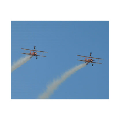 The Wing Walkers Flying From The Left, With Smoke And People With Their Arms Above Their Heads, Matte Canvas, Stretched, 0.75" - The Trio Synergize Group