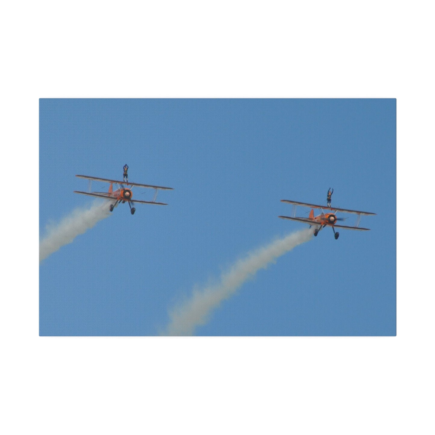 The Wing Walkers Flying From The Left, With Smoke And People With Their Arms Above Their Heads, Matte Canvas, Stretched, 0.75" - The Trio Synergize Group