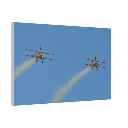The Wing Walkers Flying From The Left, With Smoke And People With Their Arms Above Their Heads, Matte Canvas, Stretched, 0.75" - The Trio Synergize Group