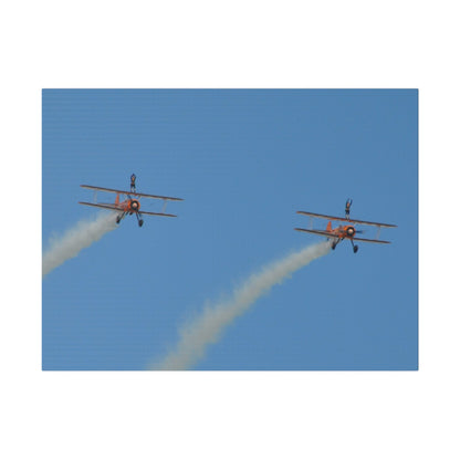 The Wing Walkers Flying From The Left, With Smoke And People With Their Arms Above Their Heads, Matte Canvas, Stretched, 0.75" - The Trio Synergize Group