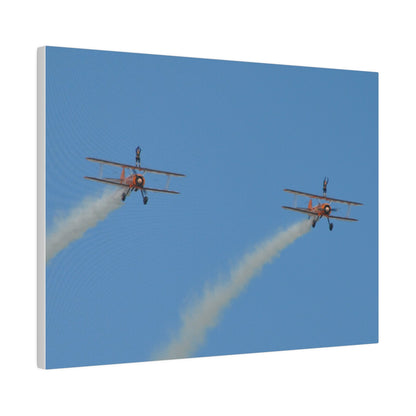 The Wing Walkers Flying From The Left, With Smoke And People With Their Arms Above Their Heads, Matte Canvas, Stretched, 0.75" - The Trio Synergize Group