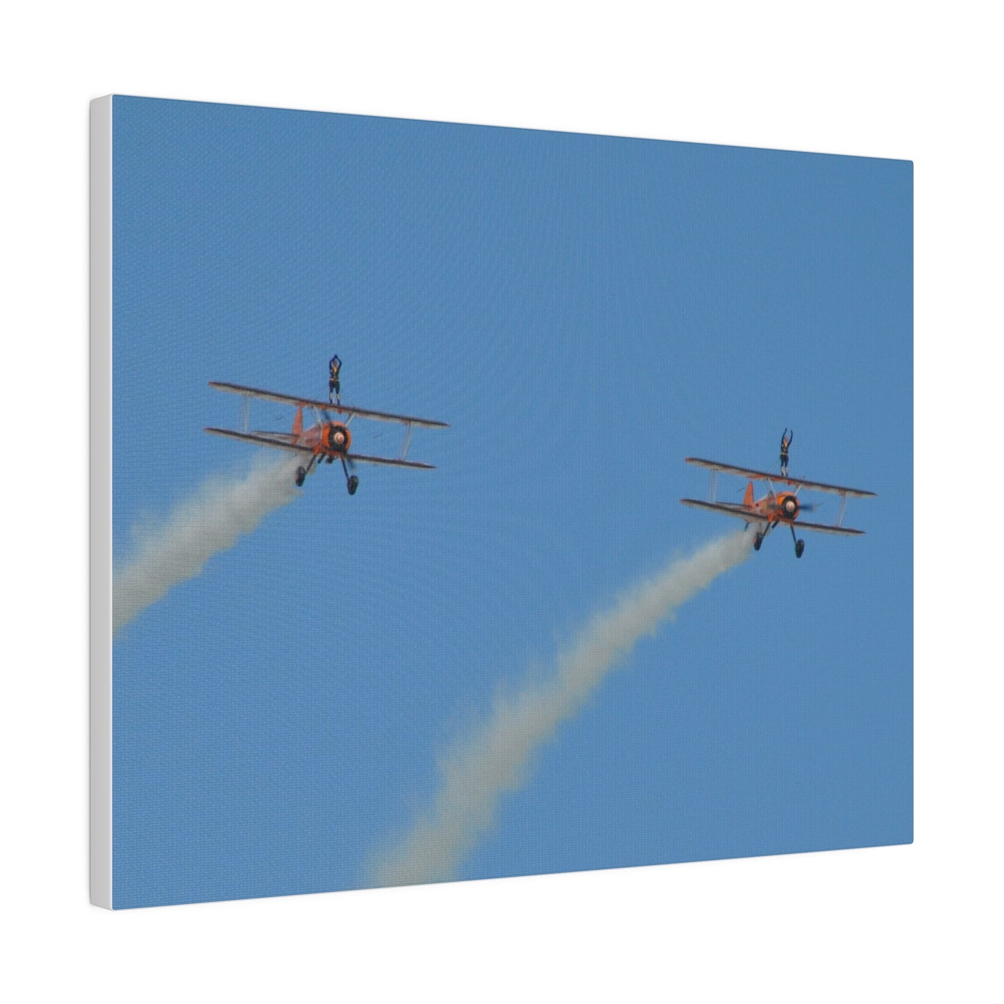 The Wing Walkers Flying From The Left, With Smoke And People With Their Arms Above Their Heads, Matte Canvas, Stretched, 0.75" - The Trio Synergize Group