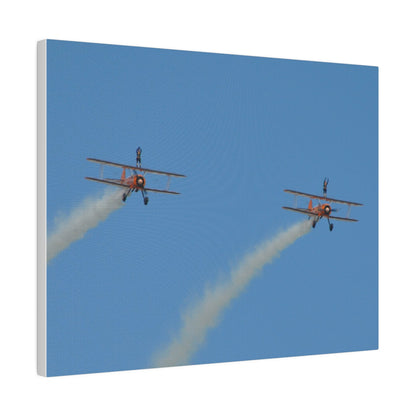 The Wing Walkers Flying From The Left, With Smoke And People With Their Arms Above Their Heads, Matte Canvas, Stretched, 0.75" - The Trio Synergize Group