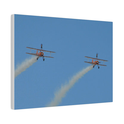The Wing Walkers Flying From The Left, With Smoke And People With Their Arms Above Their Heads, Matte Canvas, Stretched, 0.75" - The Trio Synergize Group