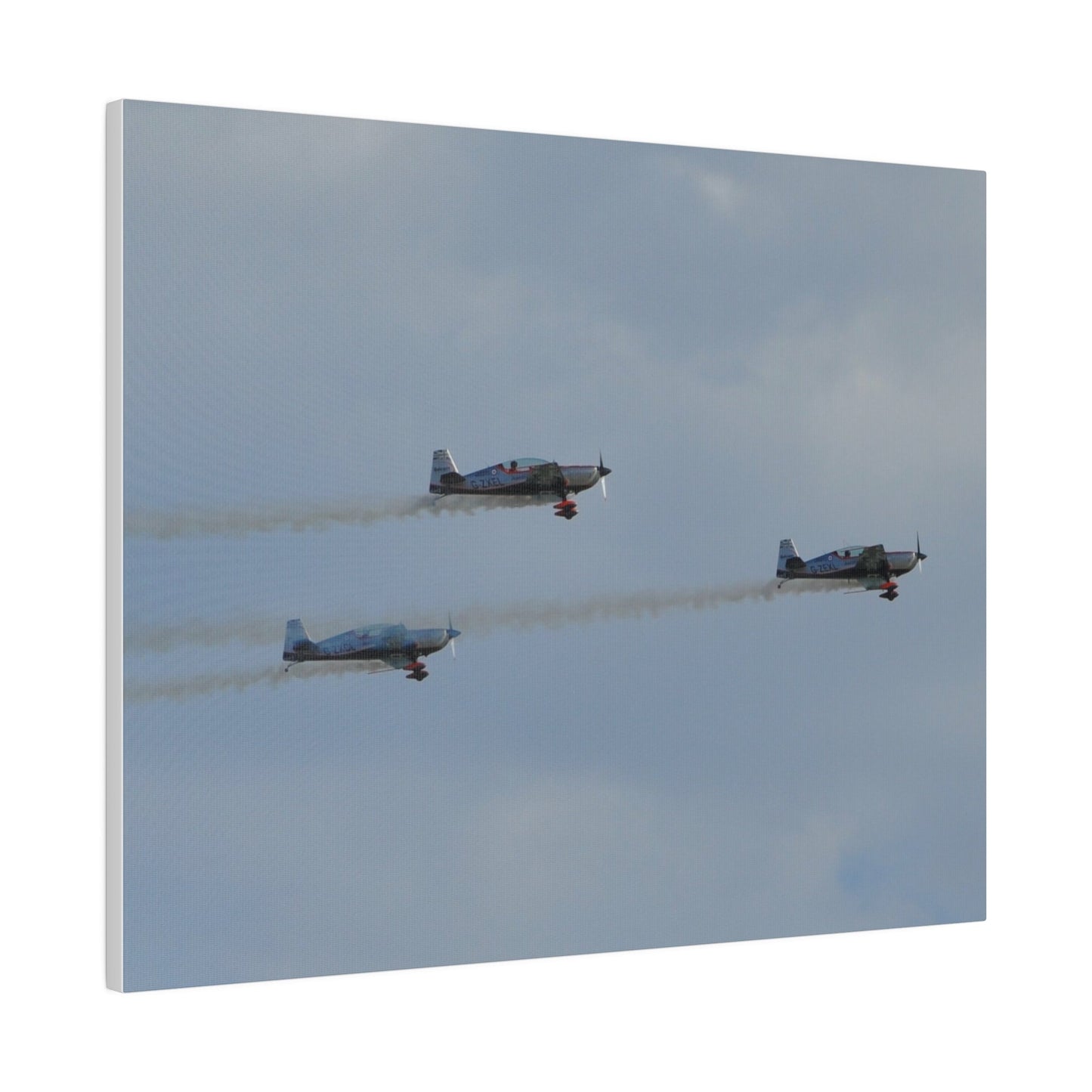 Three Blades Flying From The Left With Smoke Side View, Matte Canvas, Stretched, 0.75" - The Trio Synergize Group