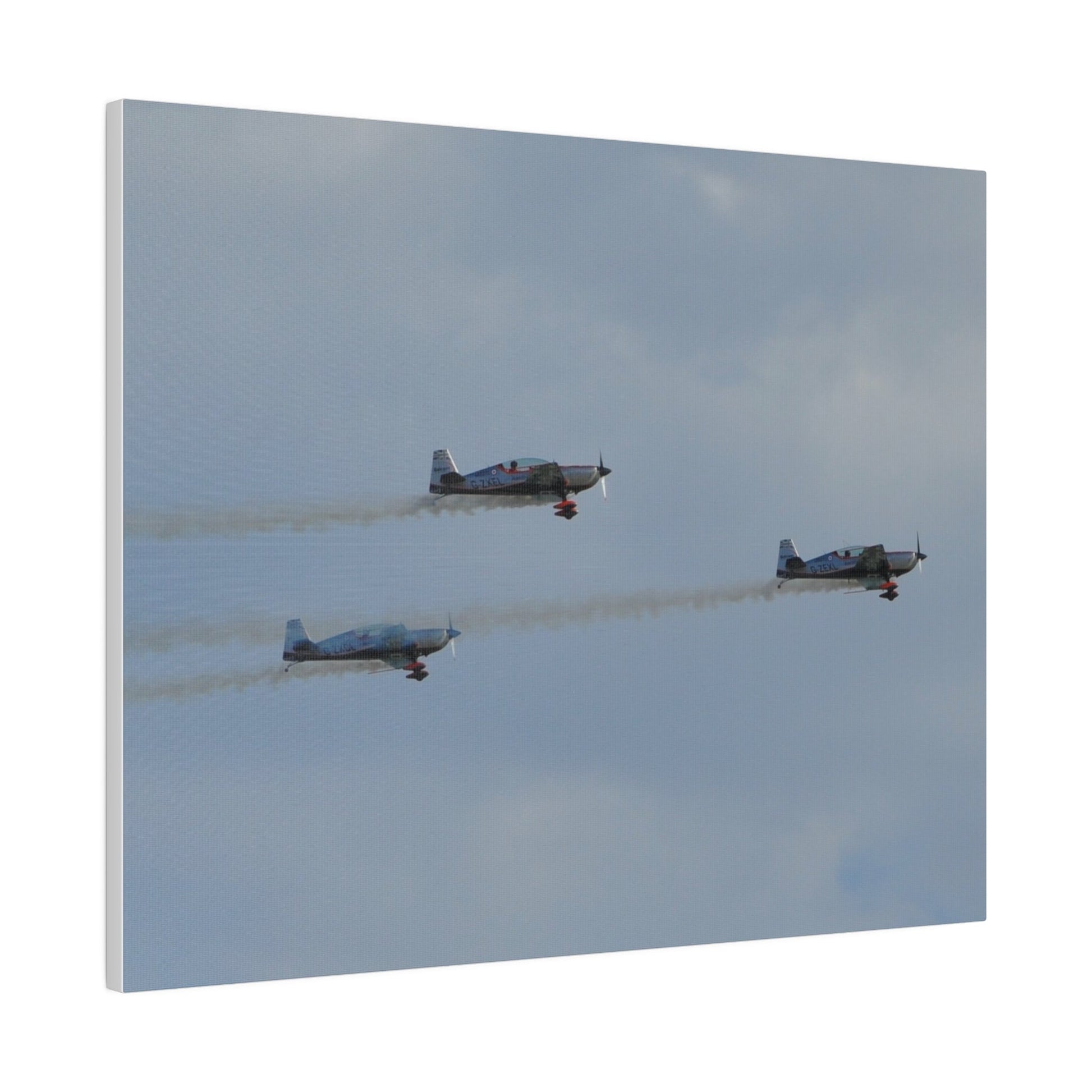 Three Blades Flying From The Left With Smoke Side View, Matte Canvas, Stretched, 0.75" - The Trio Synergize Group