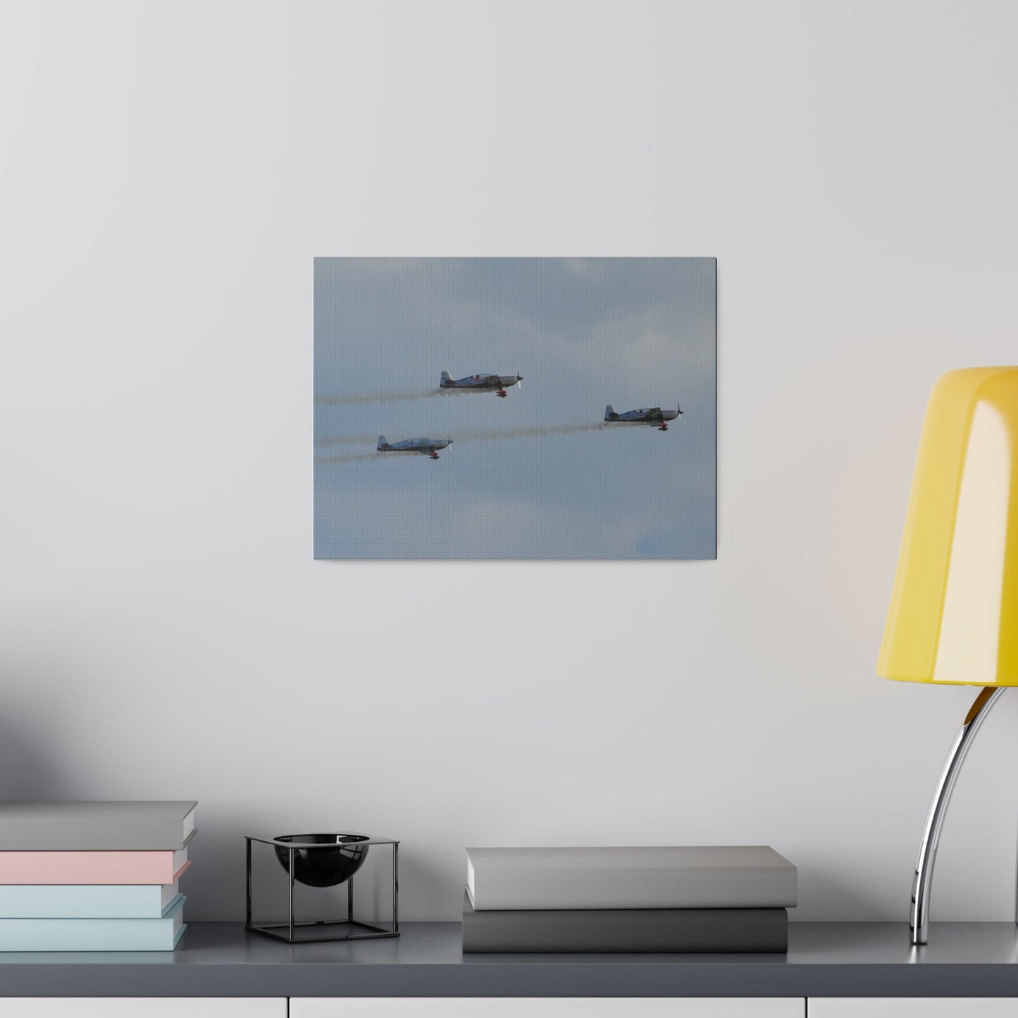 Three Blades Flying From The Left With Smoke Side View, Matte Canvas, Stretched, 0.75" - The Trio Synergize Group