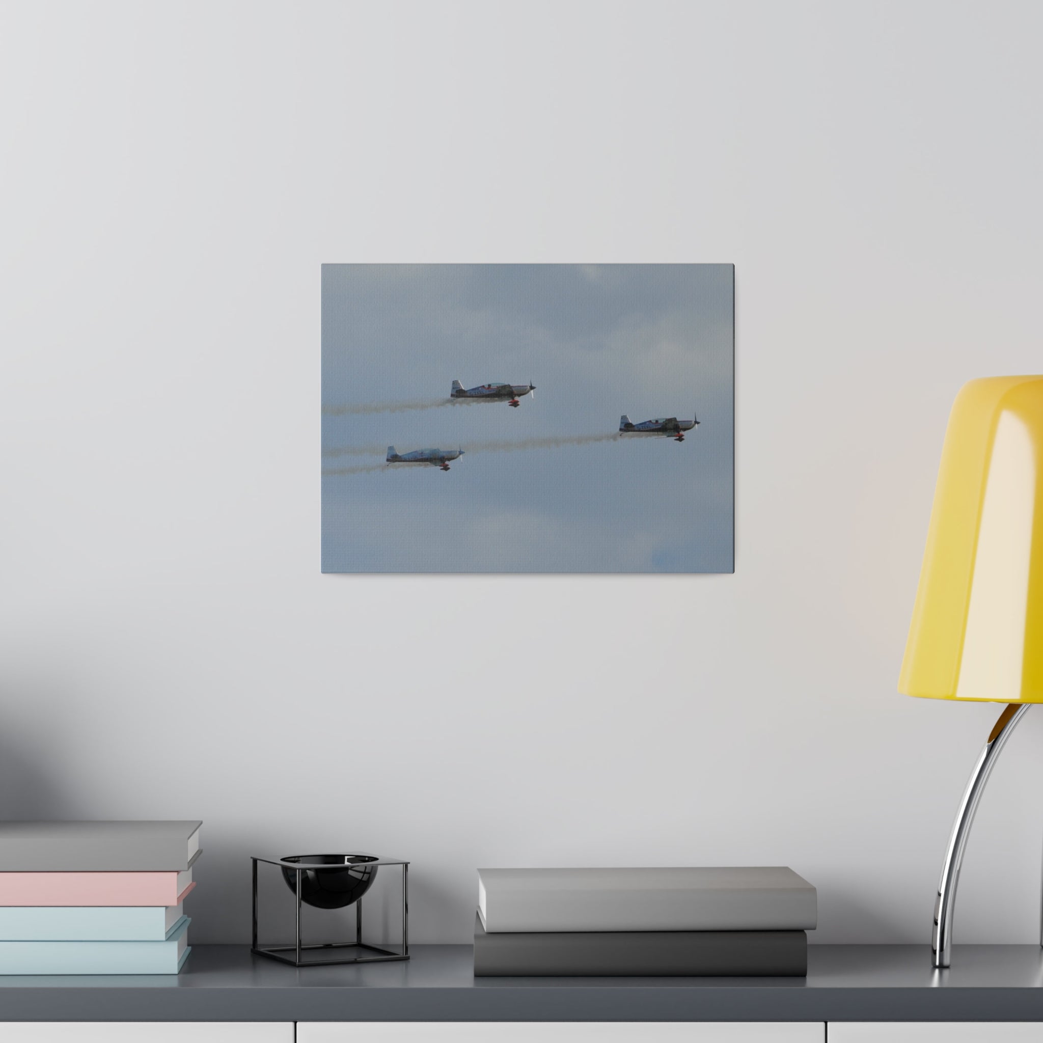 Three Blades Flying From The Left With Smoke Side View, Matte Canvas, Stretched, 0.75" - The Trio Synergize Group