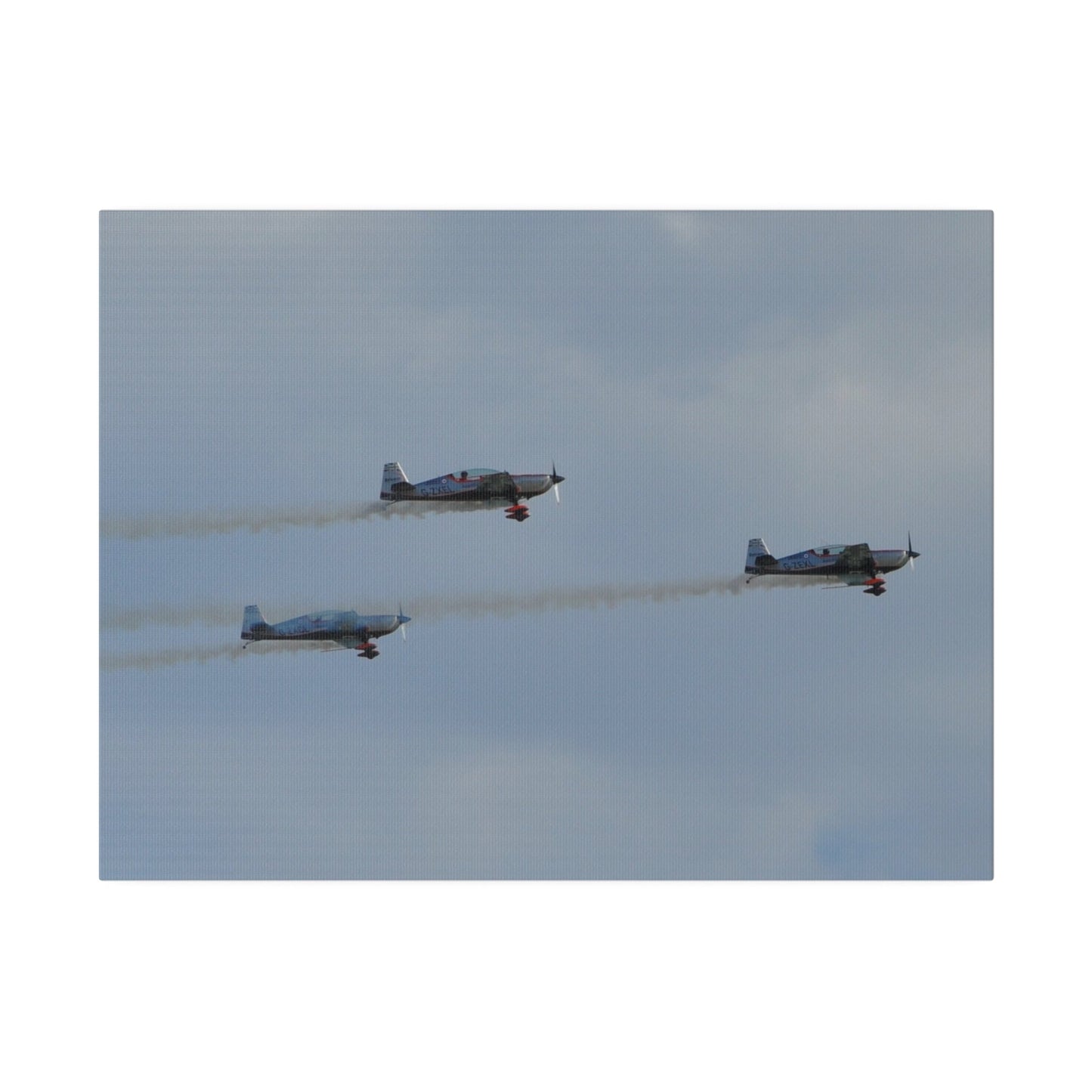 Three Blades Flying From The Left With Smoke Side View, Matte Canvas, Stretched, 0.75" - The Trio Synergize Group