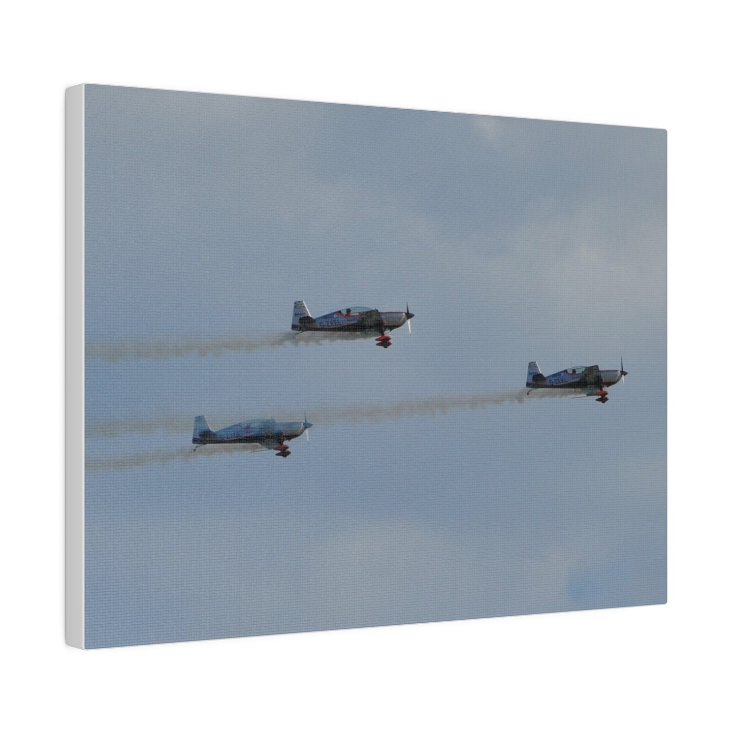 Three Blades Flying From The Left With Smoke Side View, Matte Canvas, Stretched, 0.75" - The Trio Synergize Group