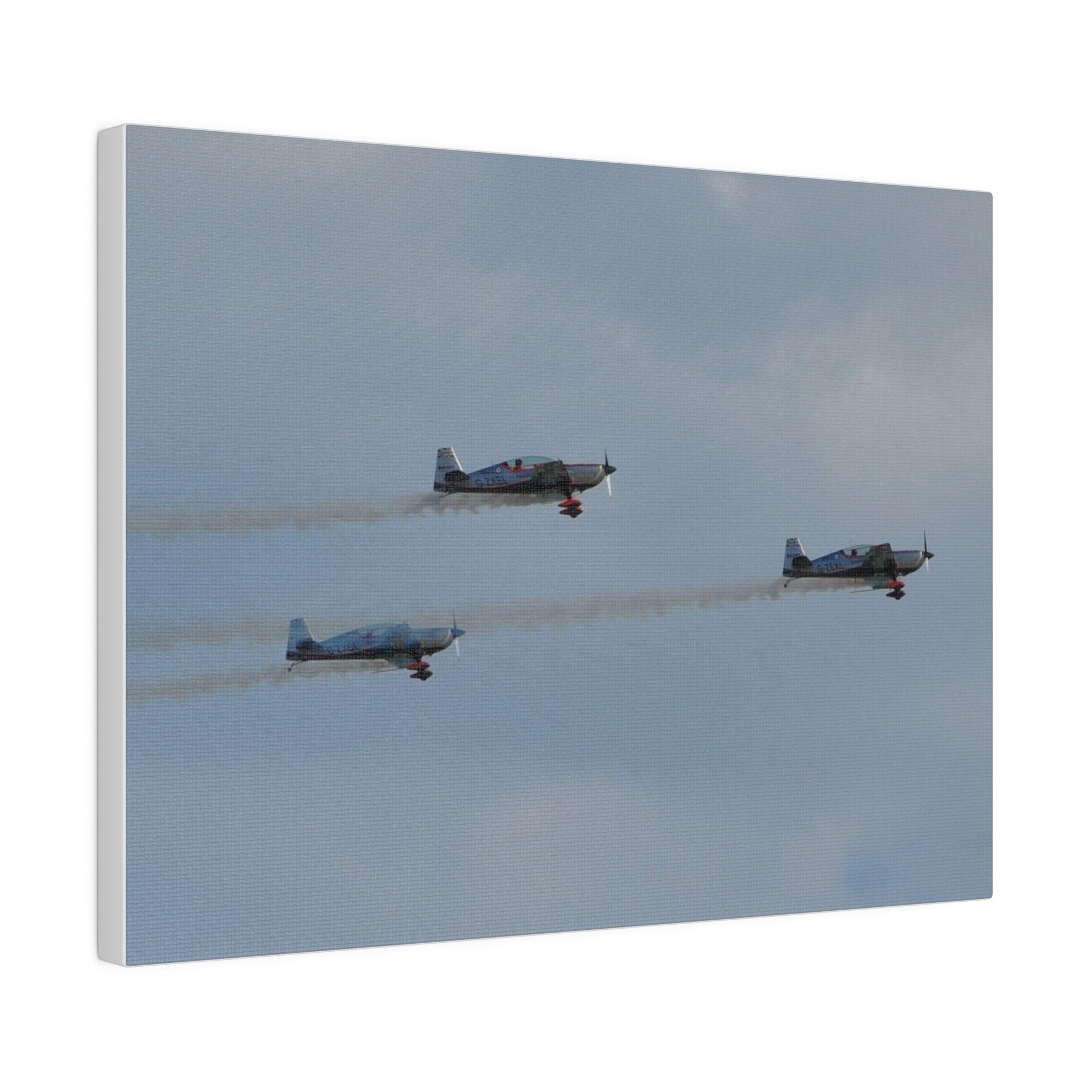 Three Blades Flying From The Left With Smoke Side View, Matte Canvas, Stretched, 0.75" - The Trio Synergize Group