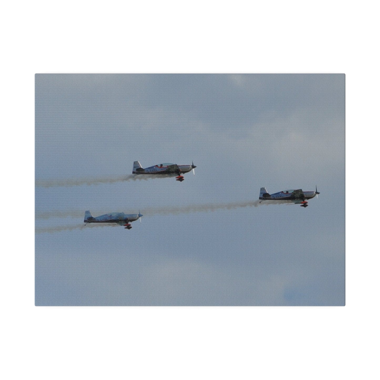 Three Blades Flying From The Left With Smoke Side View, Matte Canvas, Stretched, 0.75" - The Trio Synergize Group