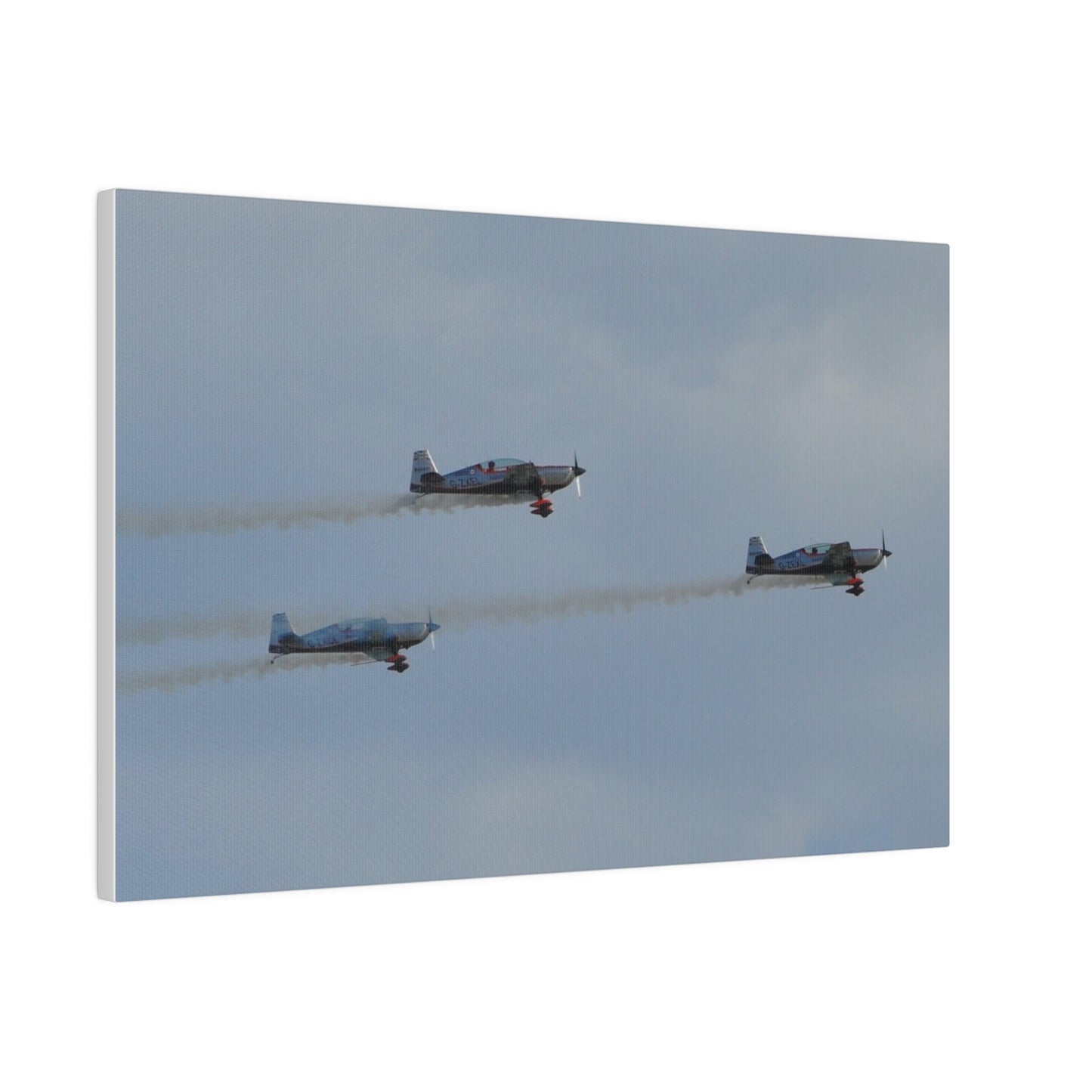 Three Blades Flying From The Left With Smoke Side View, Matte Canvas, Stretched, 0.75" - The Trio Synergize Group