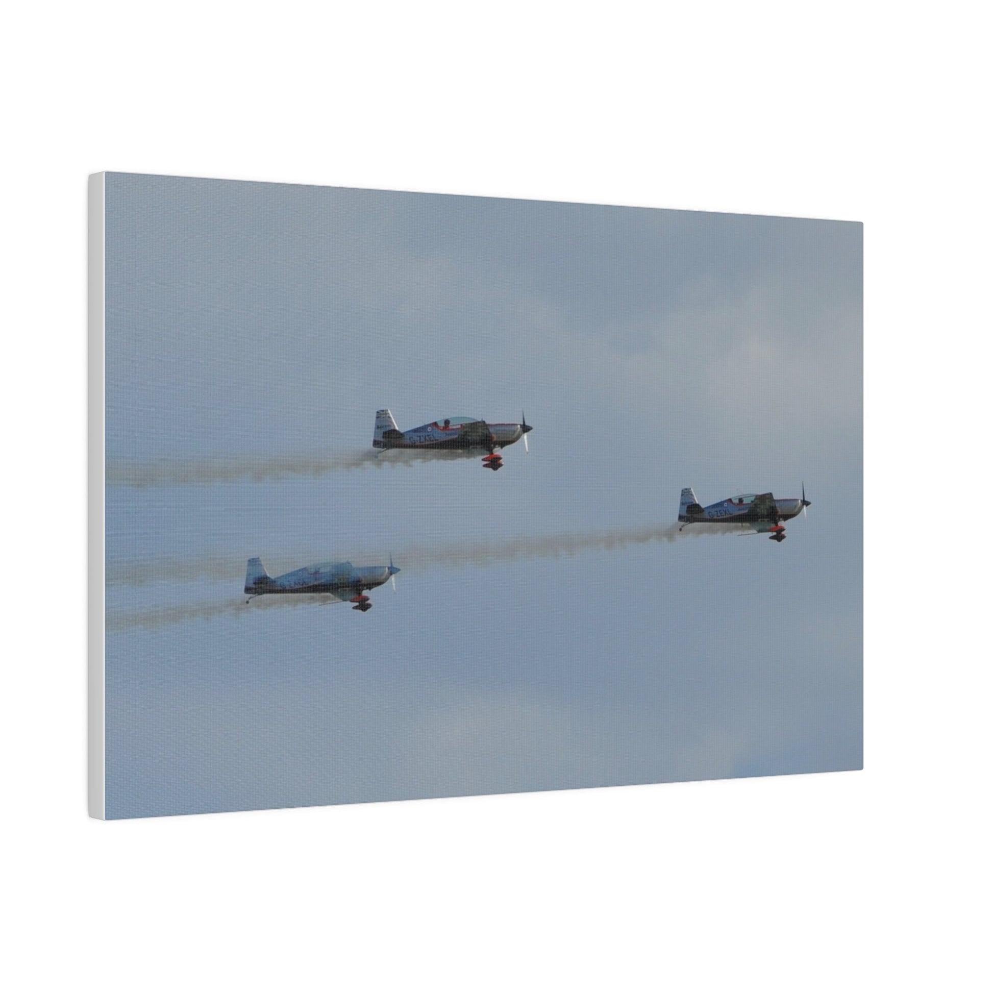 Three Blades Flying From The Left With Smoke Side View, Matte Canvas, Stretched, 0.75" - The Trio Synergize Group
