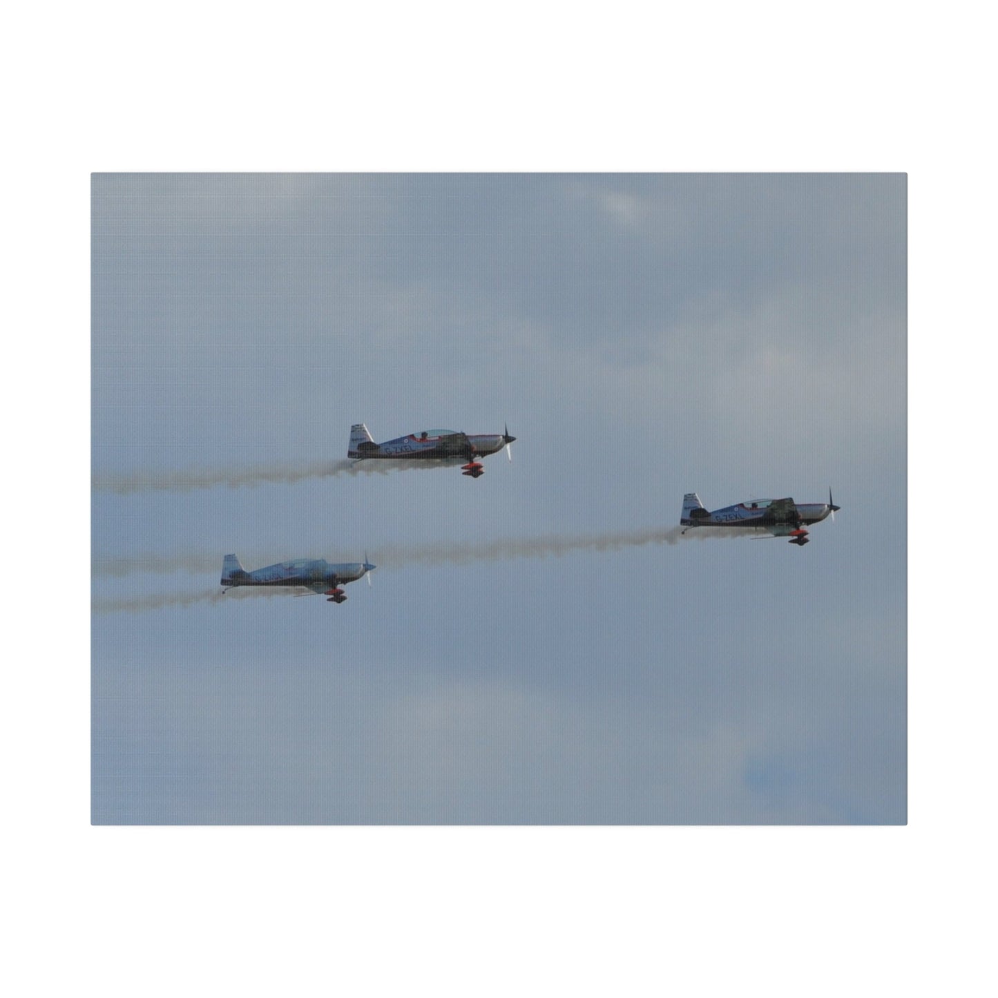Three Blades Flying From The Left With Smoke Side View, Matte Canvas, Stretched, 0.75" - The Trio Synergize Group