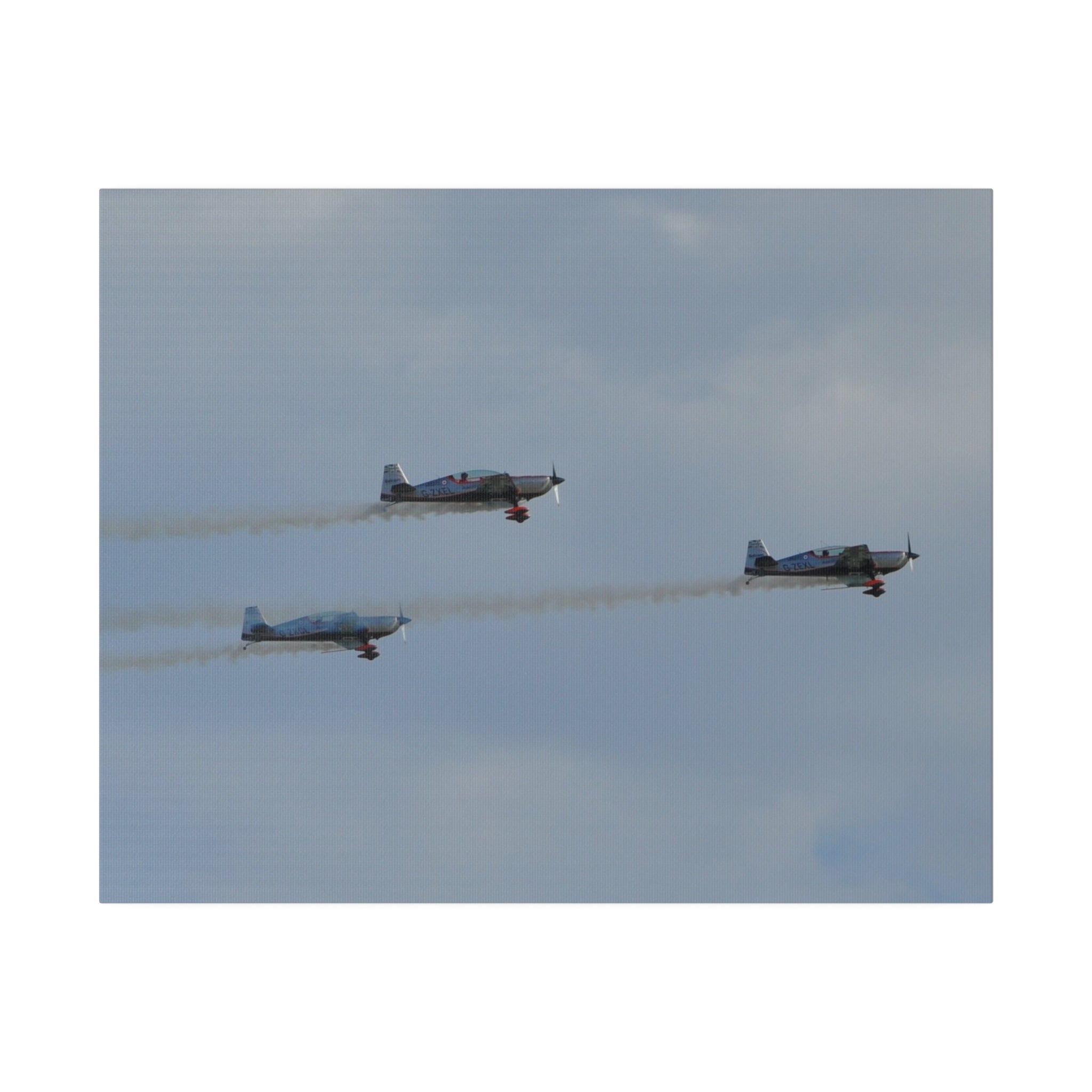 Three Blades Flying From The Left With Smoke Side View, Matte Canvas, Stretched, 0.75" - The Trio Synergize Group