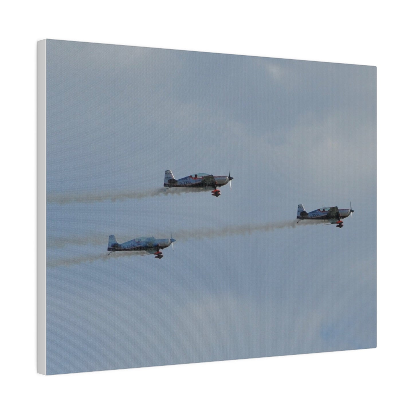 Three Blades Flying From The Left With Smoke Side View, Matte Canvas, Stretched, 0.75" - The Trio Synergize Group