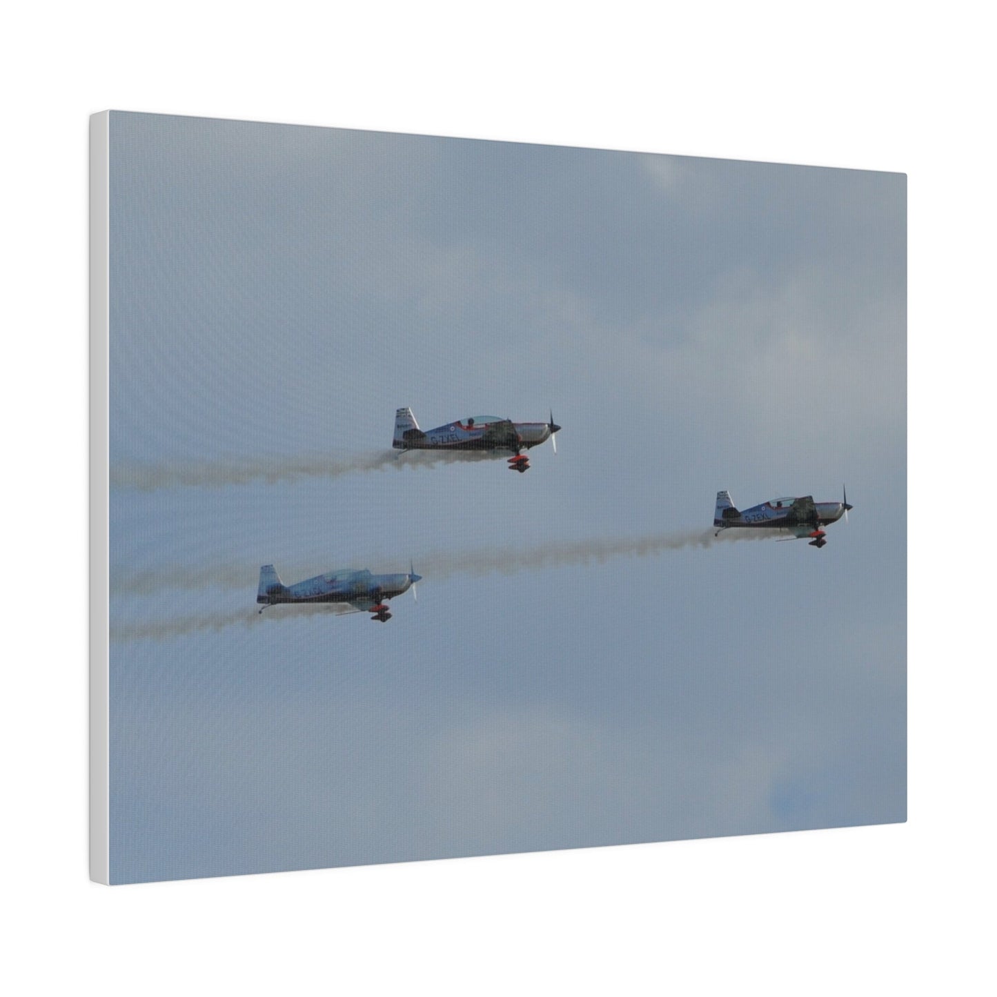 Three Blades Flying From The Left With Smoke Side View, Matte Canvas, Stretched, 0.75" - The Trio Synergize Group
