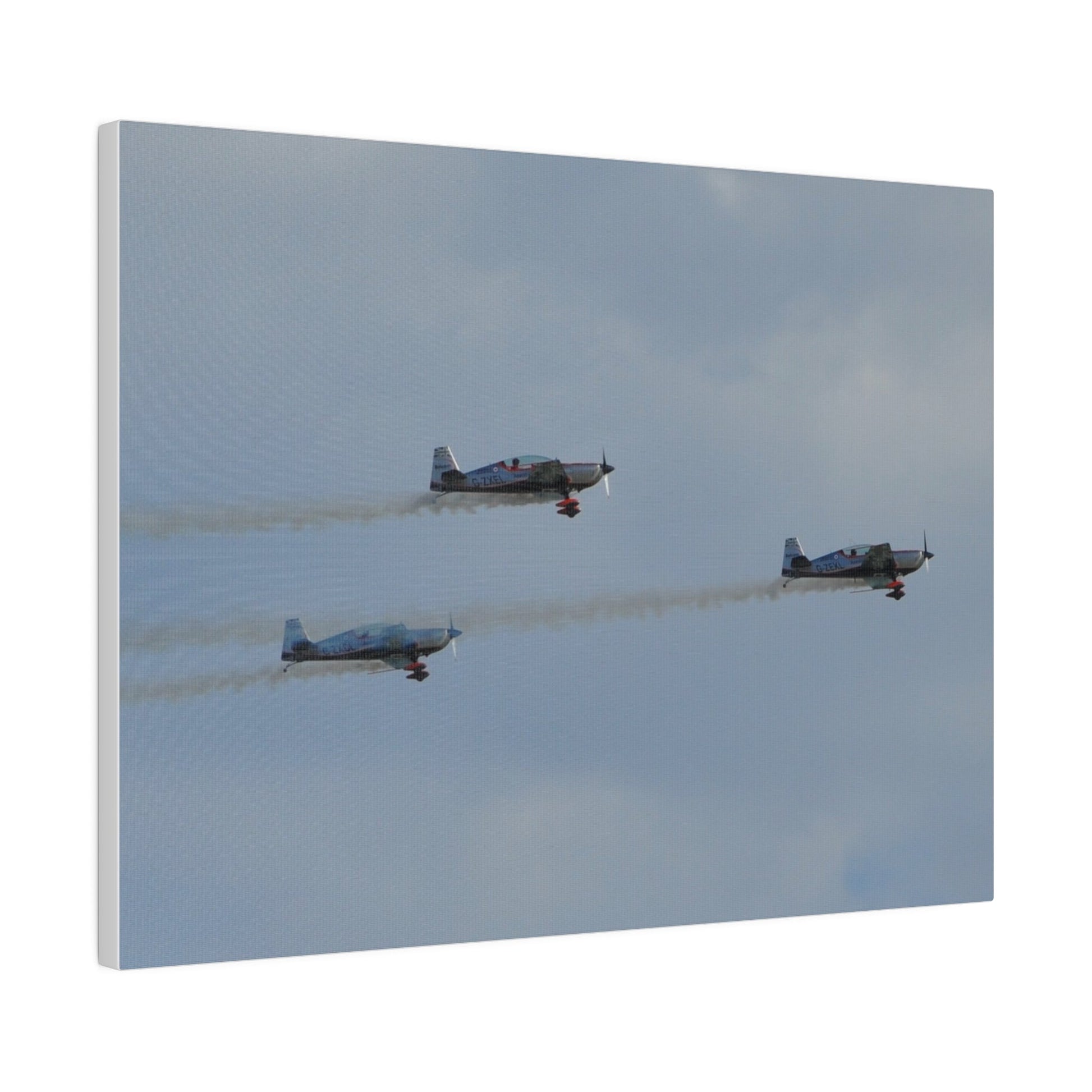Three Blades Flying From The Left With Smoke Side View, Matte Canvas, Stretched, 0.75" - The Trio Synergize Group