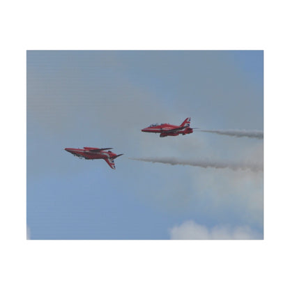 Two Red Arrows Flying From The Right With One Upside Down And With White Smoke, Matte Canvas, Stretched, 0.75" - The Trio Synergize Group