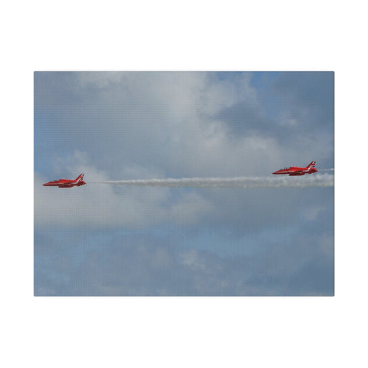 Red Arrows Chasing Each Other With White Smoke Canvas - The Trio Synergize Group