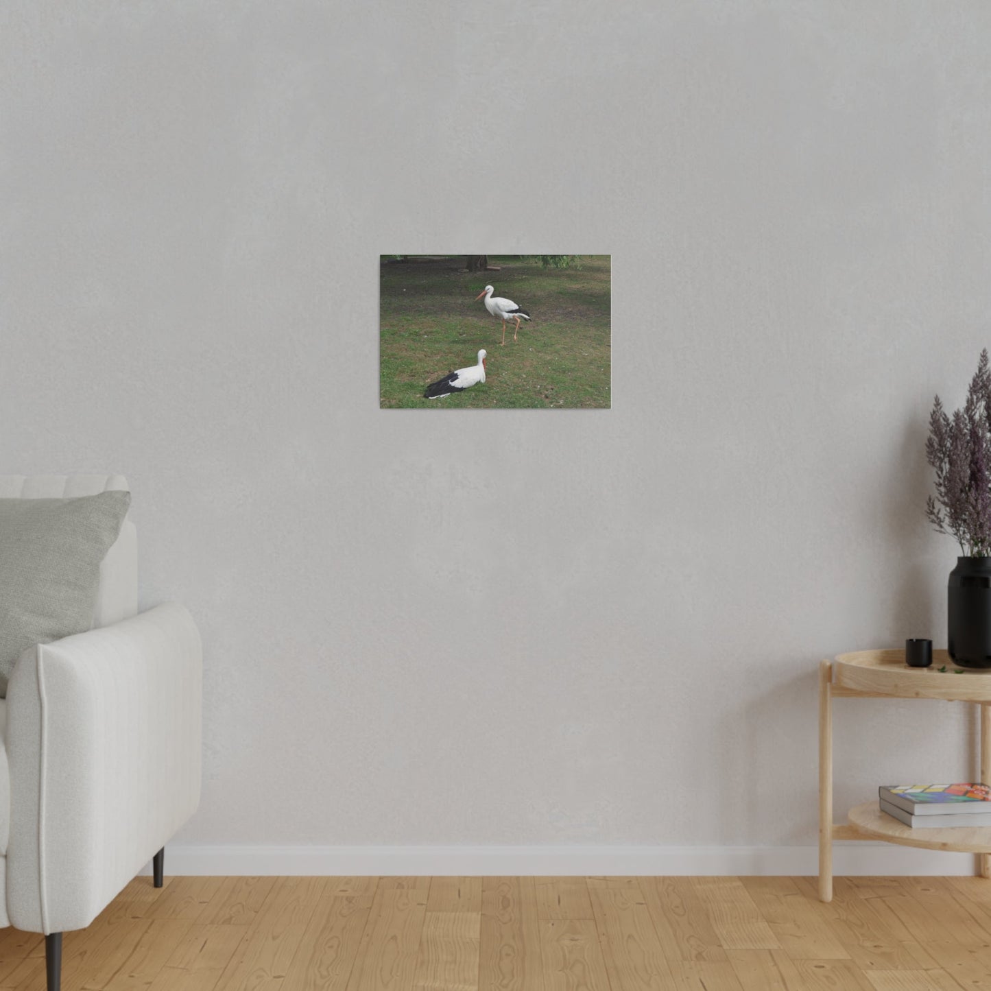 Two White Stork's, Matte Canvas, Stretched, 0.75" - The Trio Synergize Group