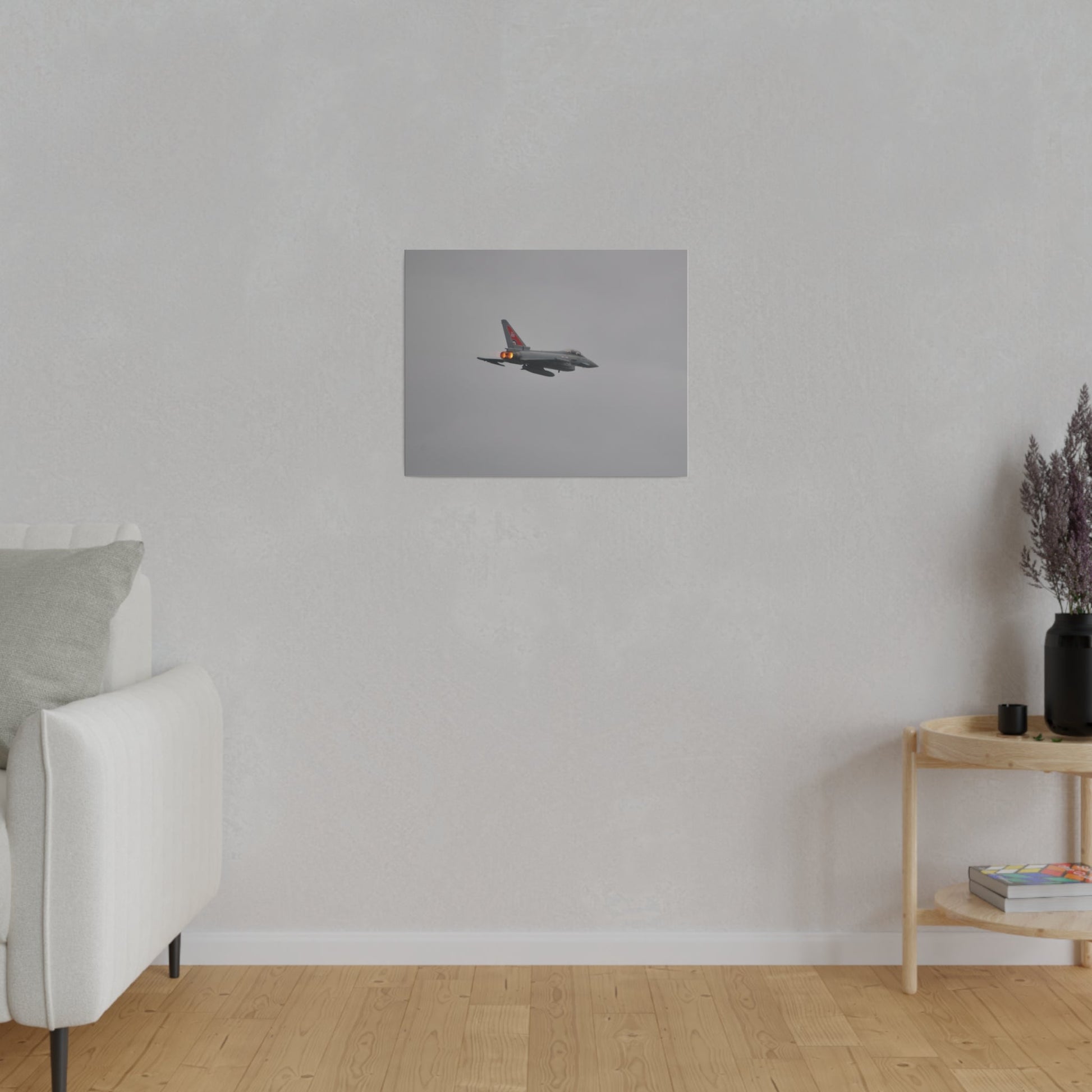 Typhoon Flying From The Left With Afterburners On Close Up Rear Side View, Matte Canvas, Stretched, 0.75" - The Trio Synergize Group