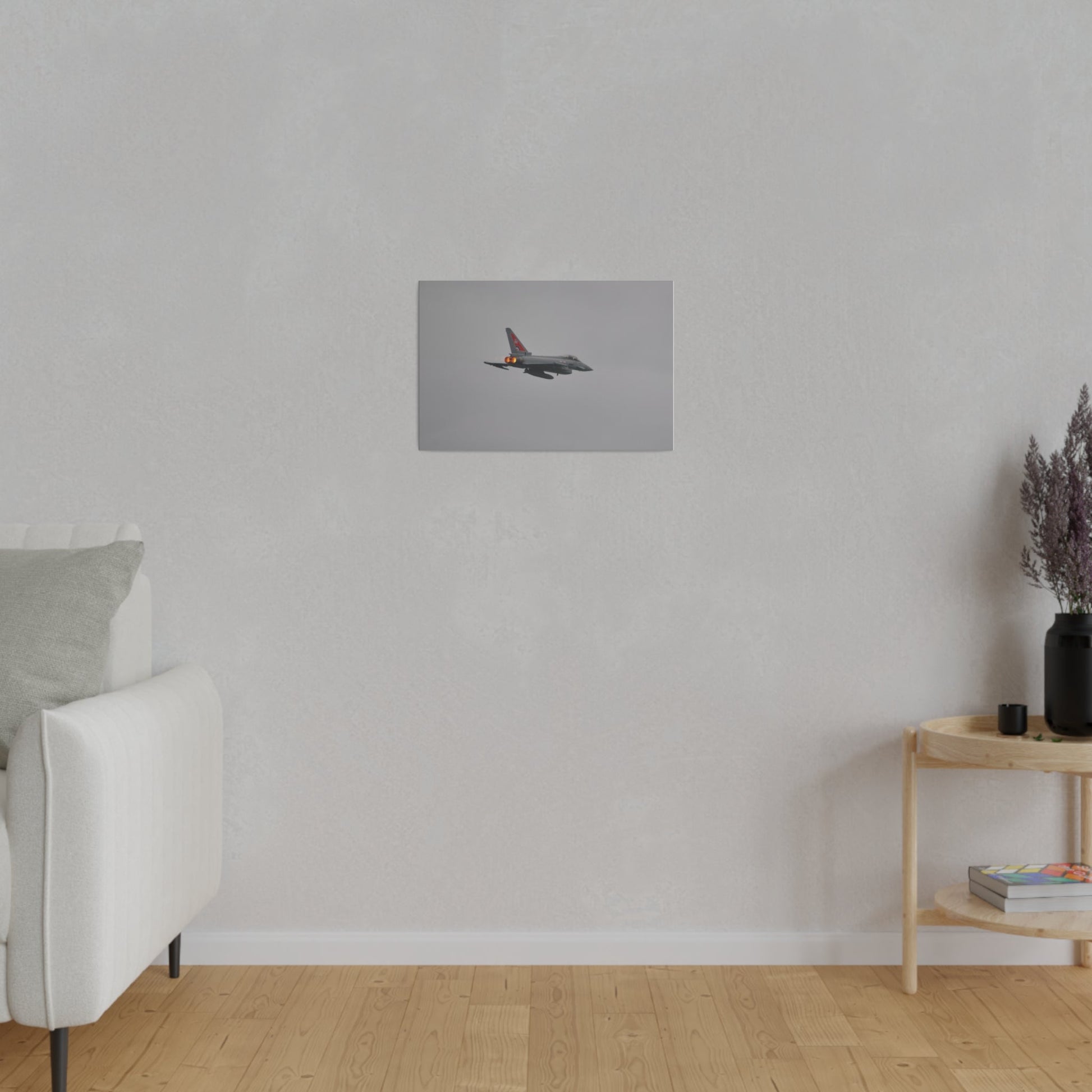 Typhoon Flying From The Left With Afterburners On Close Up Rear Side View, Matte Canvas, Stretched, 0.75" - The Trio Synergize Group