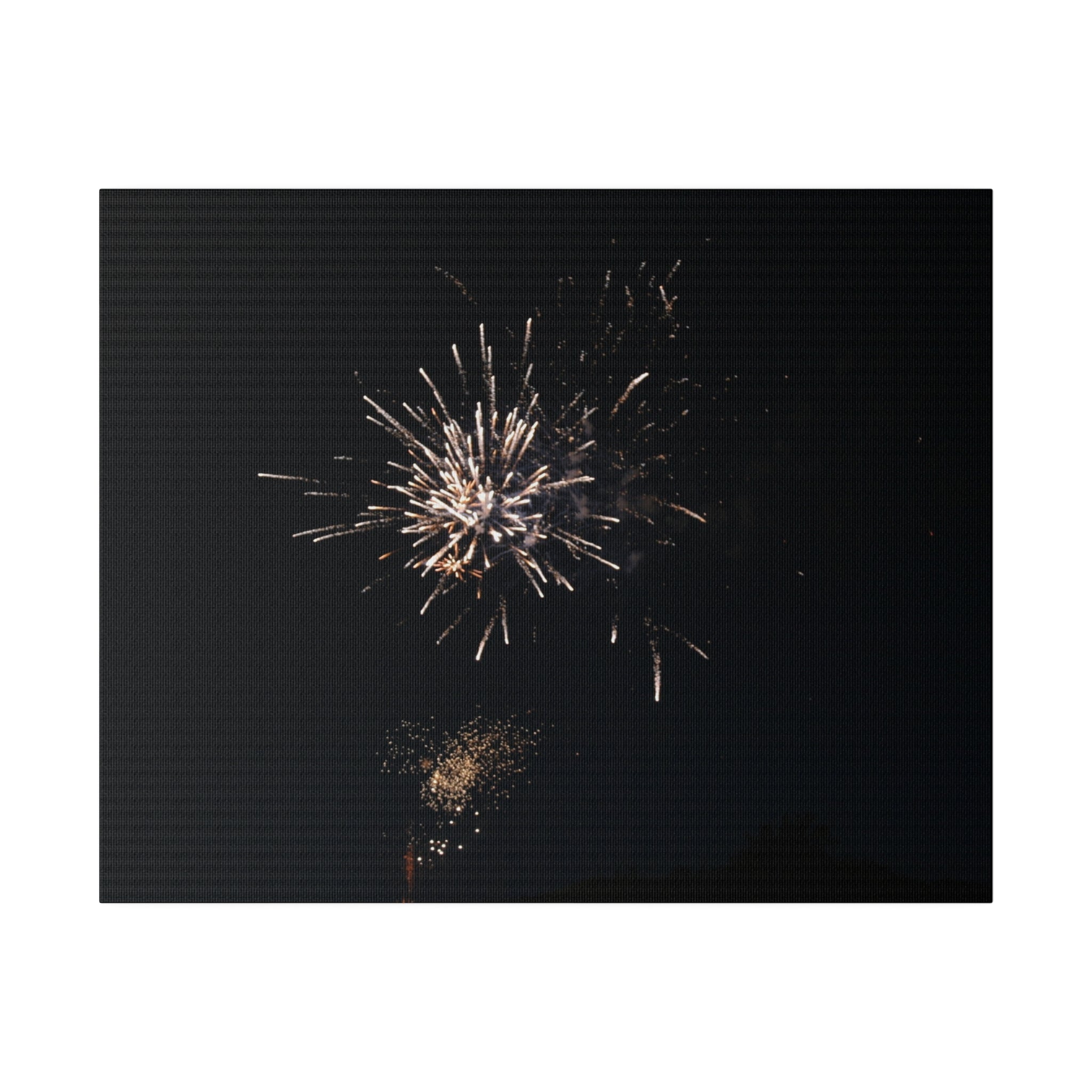 White Firework With Orange Glitter, Matte Canvas, Stretched, 0.75" - The Trio Synergize Group