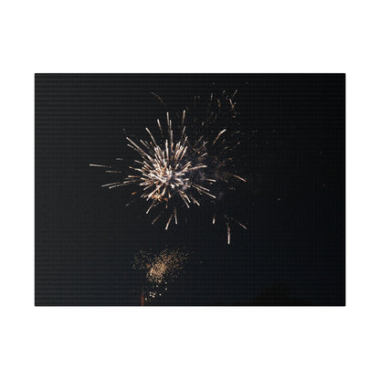 White Firework With Orange Glitter, Matte Canvas, Stretched, 0.75" - The Trio Synergize Group