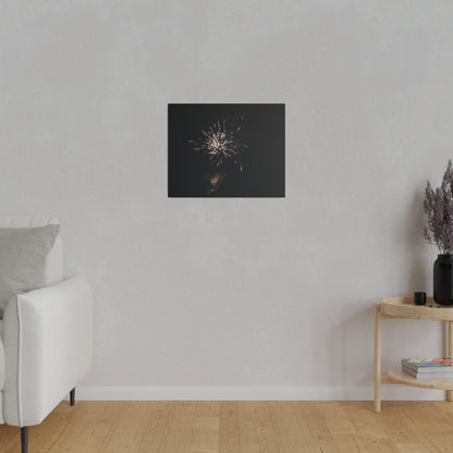 White Firework With Orange Glitter, Matte Canvas, Stretched, 0.75" - The Trio Synergize Group