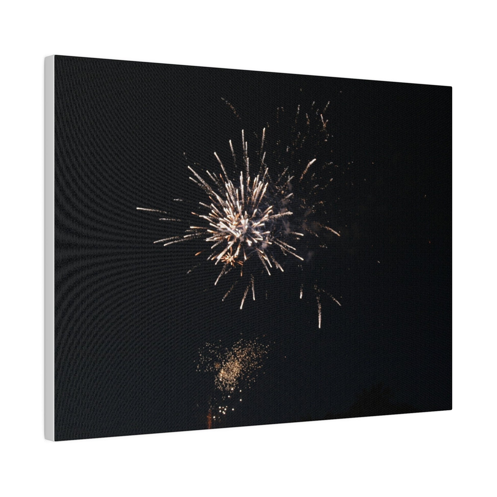 White Firework With Orange Glitter, Matte Canvas, Stretched, 0.75" - The Trio Synergize Group