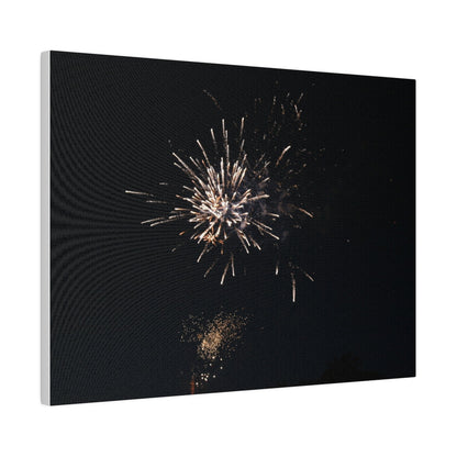 White Firework With Orange Glitter, Matte Canvas, Stretched, 0.75" - The Trio Synergize Group