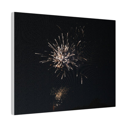 White Firework With Orange Glitter, Matte Canvas, Stretched, 0.75" - The Trio Synergize Group