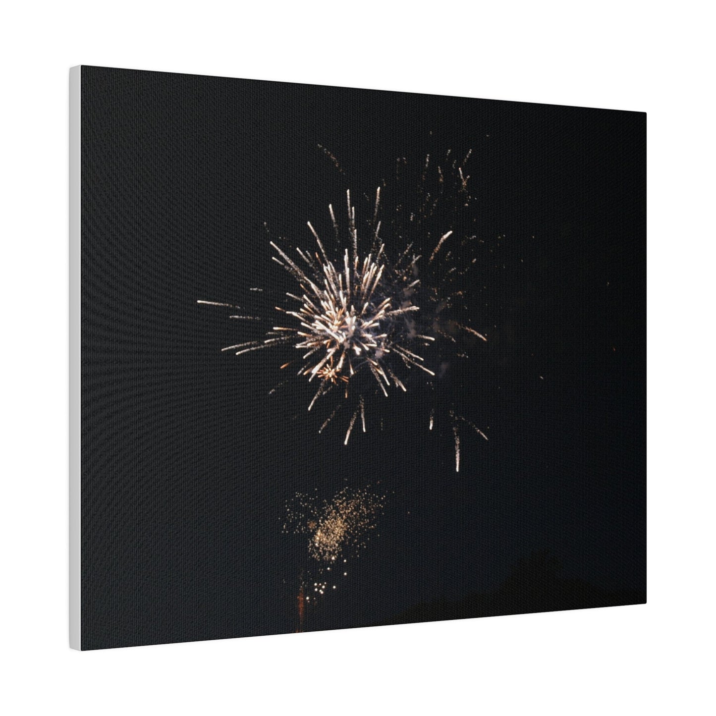 White Firework With Orange Glitter, Matte Canvas, Stretched, 0.75" - The Trio Synergize Group