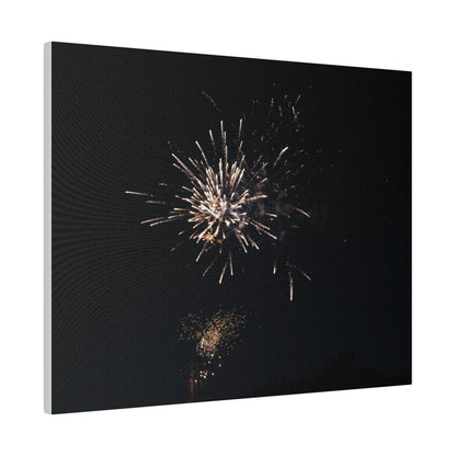 White Firework With Orange Glitter, Matte Canvas, Stretched, 0.75" - The Trio Synergize Group