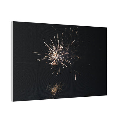 White Firework With Orange Glitter, Matte Canvas, Stretched, 0.75" - The Trio Synergize Group
