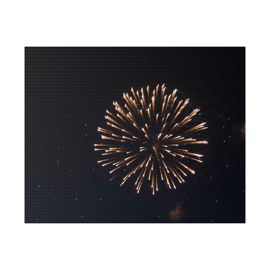 White Exploding Firework, Orange Trail, Purple Dots Canvas - The Trio Synergize Group