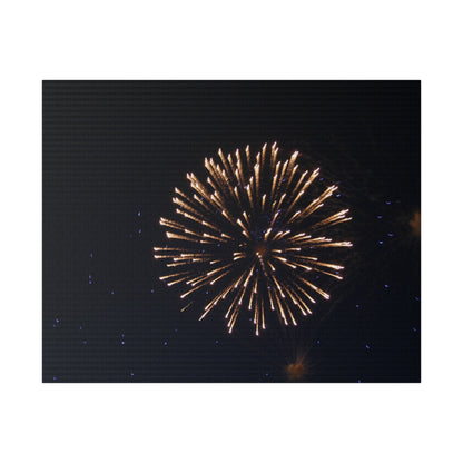 White Firework With Orange Trails And Purple Dots, Matte Canvas, Stretched, 0.75" - The Trio Synergize Group