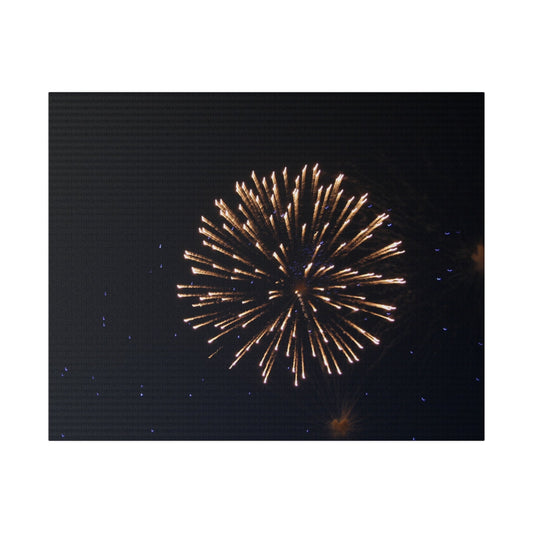 White Firework With Orange Trails And Purple Dots, Matte Canvas, Stretched, 0.75" - The Trio Synergize Group