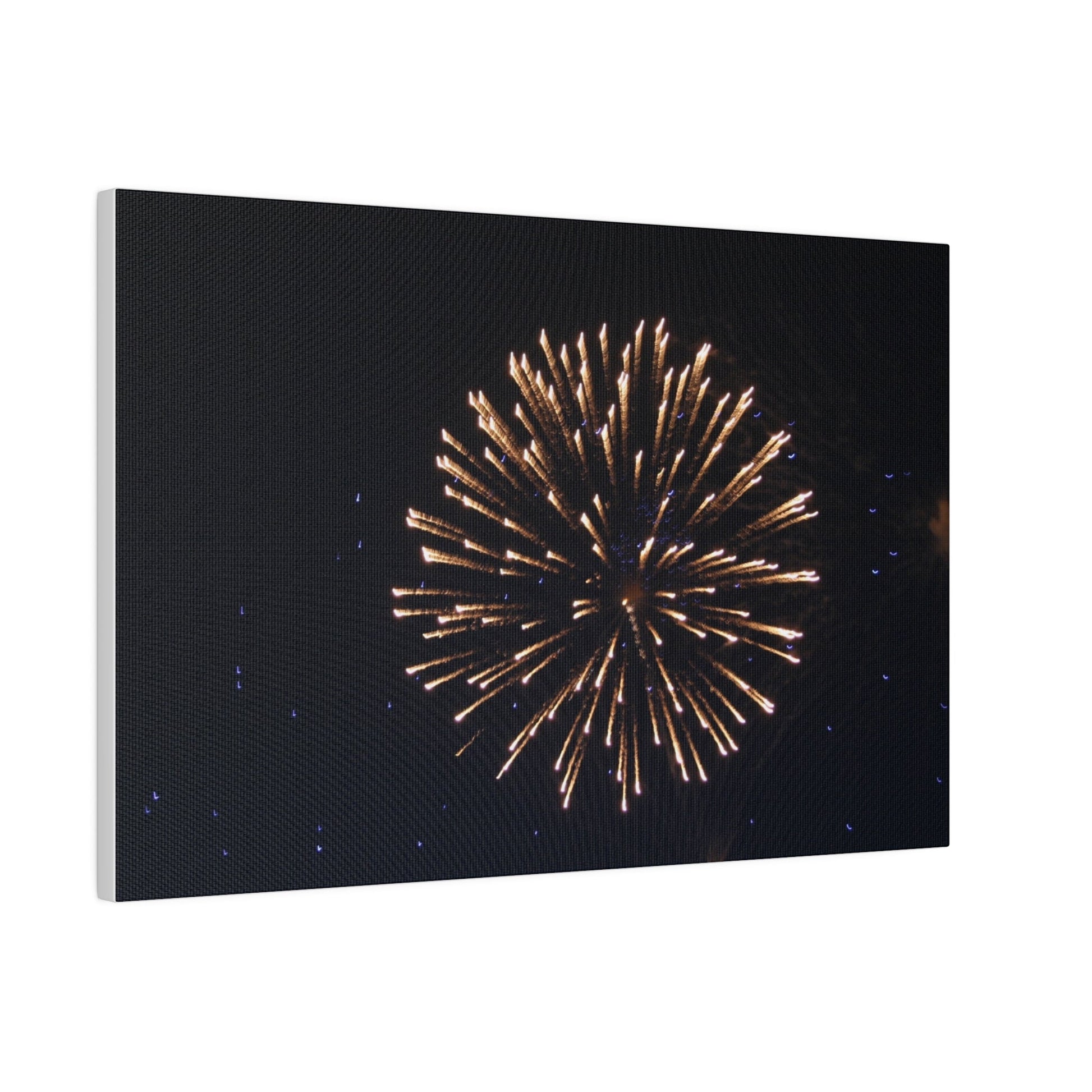 White Firework With Orange Trails And Purple Dots, Matte Canvas, Stretched, 0.75" - The Trio Synergize Group